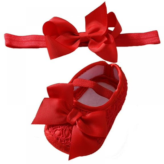 Baby Girl Satin Cloth Cute Bowknot Princess Shoes Toddler Soft Sole Walking Shoes Headband Set