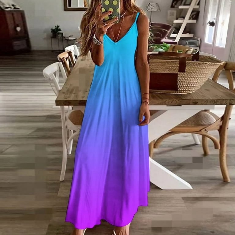 New Neon Blue Purple Gradient Sleeveless Dress birthday dresses for women sexy short dresses daring Walmart