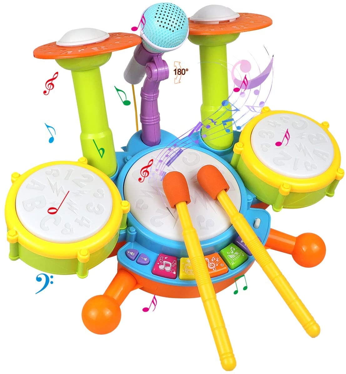 DecorX Kids Drum Set Toddler Toys with Adjustable Microphone, Musical