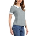 thumbnail image 5 of INSPIRE CHIC Women's Contrast Peter Pan Collar Polka Dots Short Sleeve Tops XS Gray, 5 of 7