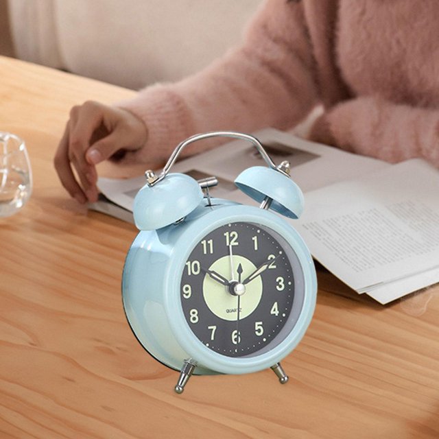 Reloj despertador analógico con campanas gemelas, temporizador clásico, despertador fuerte, reloj pequeño silencioso para oficina, personas mayores, Azul