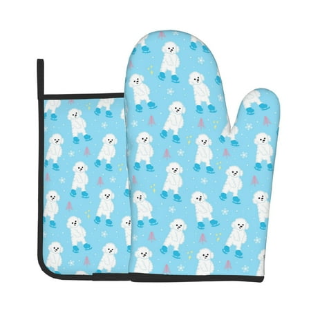 

Bingfone Skating Poodle Fun Print Oven Mitts Pot Holders Set 2 PCS for Kitchen for Cooking Grilling Baking BBQ Pot Holders Cook Essentials