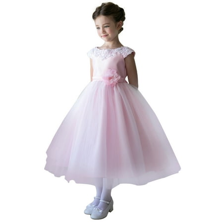 Efavormart Lustrous Satin and Tulle Dress with Crochet Trim and Flower Birthday Girl Dress Junior Flower Girl Wedding Party (Best Dress For Birthday Party)