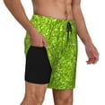 thumbnail image 2 of Yiaed Lime green glitter Print Mens Swim Trunks Bathing Suit Compression Liner Beach Swim Shorts Swimwear Quick Dry Zipper Pocket No-Chafing Board Short-Small, 2 of 6