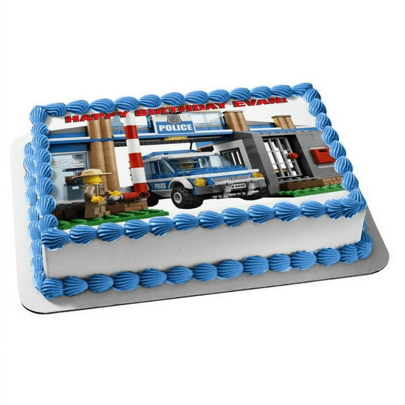 Police Station City Rescue Car Edible Cake Topper Frosting Image 1/4 Sheet Birthday Party ABPID05453