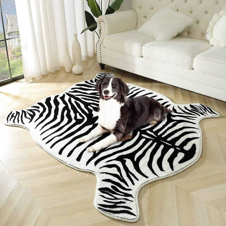 Noahas Zebra Print Rug Faux Fur Zebra Hide Rugs for Living Room