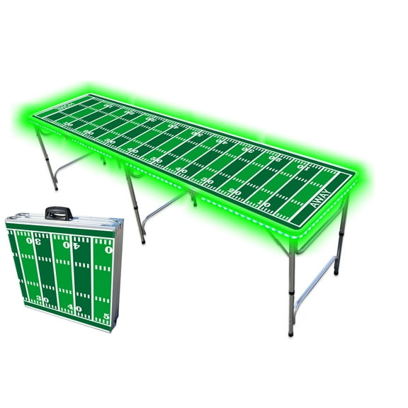 Portable Folding Table with FOOTBALL FIELD Graphic and LED Lights - Adjustable 8 ft or 4 ft Kids and Adult Party Table