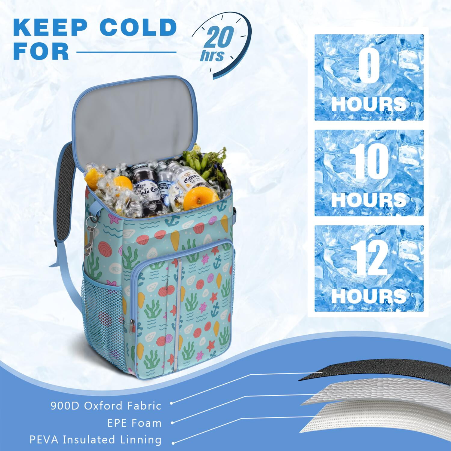 Starfish Cooler Backpack Insulated Waterproof Leak Proof Insulated Cooler Backpack Lightweight Lunch Picnic Camping Backpack Cooler for Men Women
