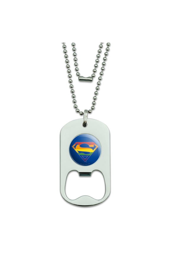 Superman Rainbow Shield Logo Military Dog Tag Bottle Opener Pendant