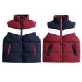thumbnail image 5 of XBASW 3-10Y Girls Boys Puffer Cotton Vest Stand Collar Sleeveless Jacket Varsity Style Color Blocking Waistcoat for Toddler Kids, 5 of 10