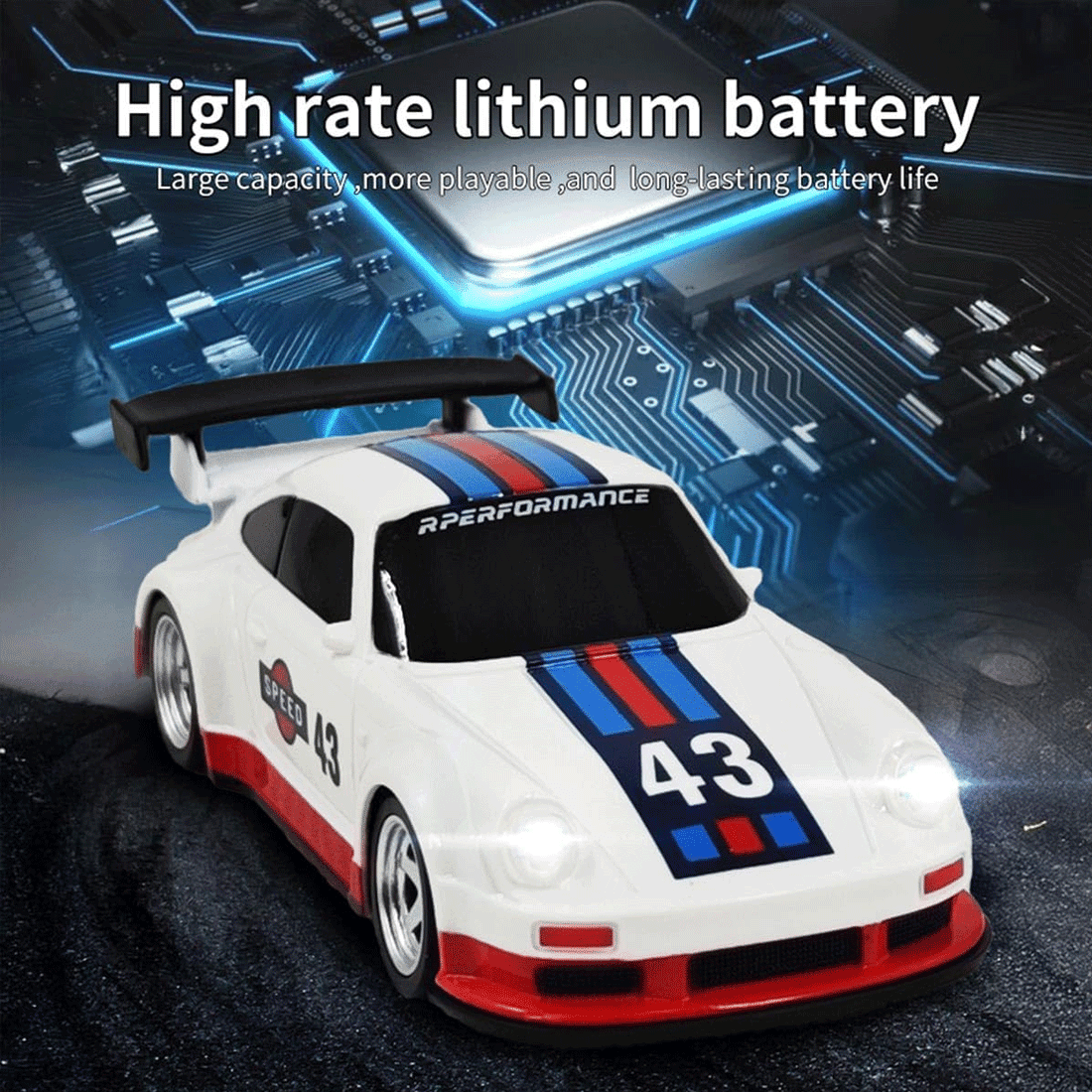 1/43 Scale Mini RC Drift Car, 2.4G 4WD Full Proportional Remote Control Sport Racing Car with 15KM/H High Speed & LED Lights, RC Electric Vehicle Toys for Adults