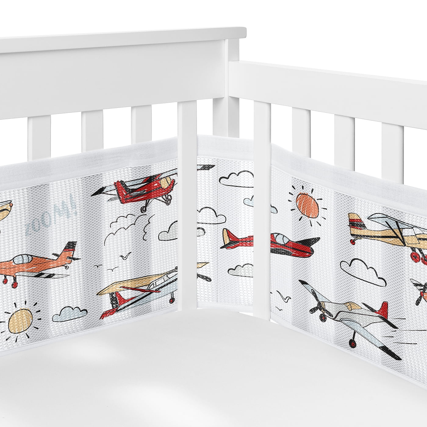 Sweet Jojo Designs Airplane Red Blue and White Crib Bedding + BreathableBaby Breathable Mesh Liner Pad