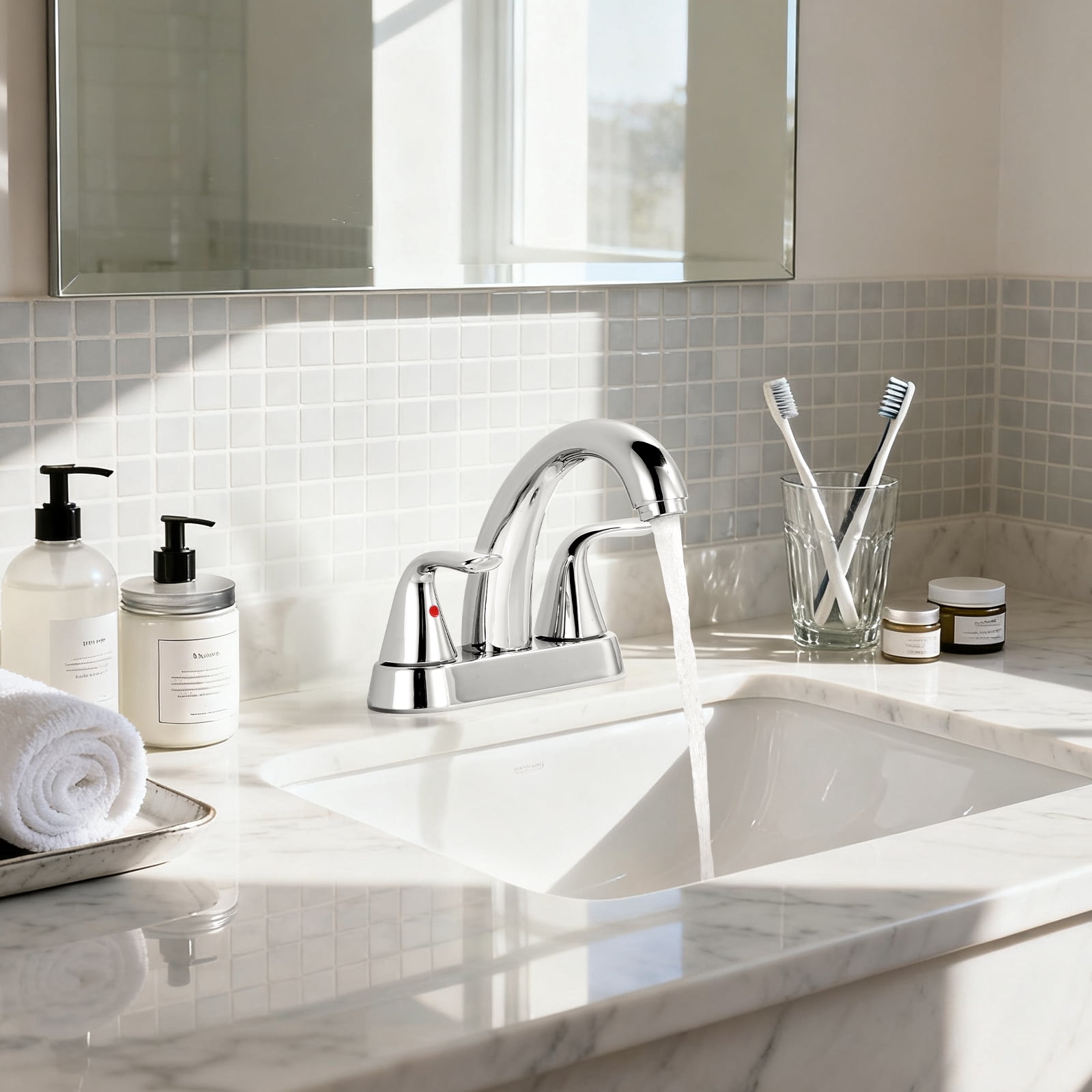 Wowow 4 inch Centerset 2-Handle Bathroom Faucet for Bathroom Sink with Pop Up Drain
