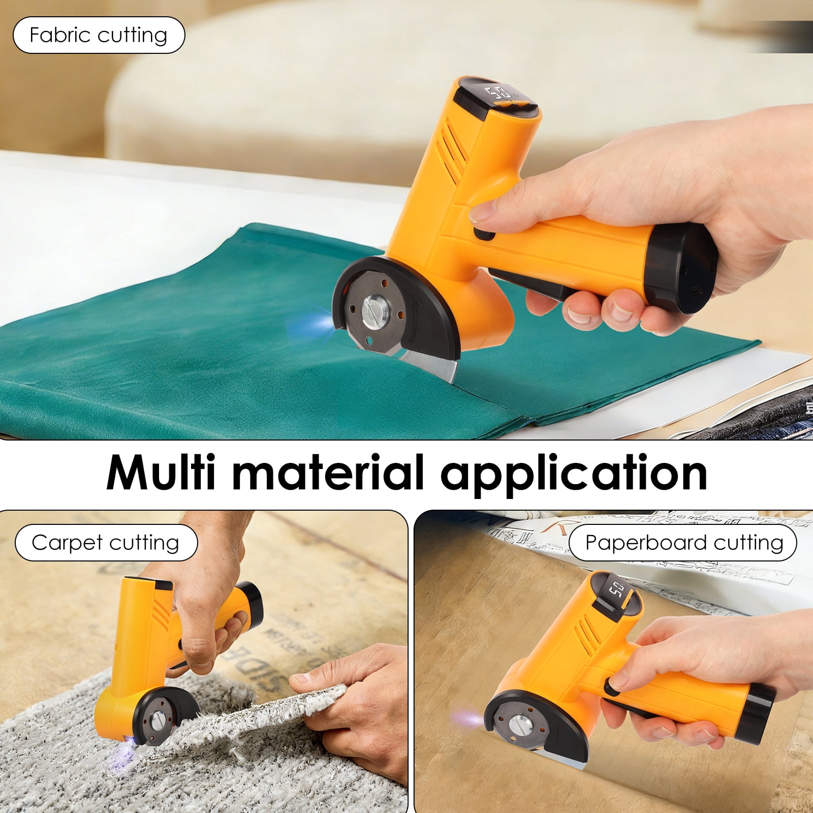 Cordless Electric Scissor High Cutting Performance Safety Protection Rechargeable Cardboard Box Cutter Rotary Cutter for Carpet Leather Cardboard