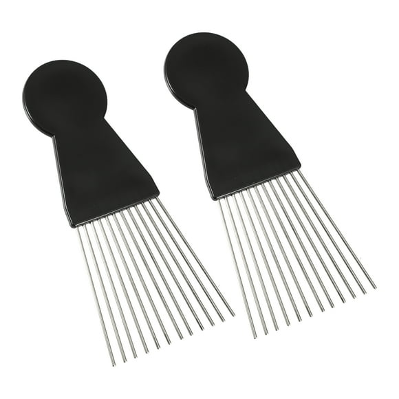 Unique Bargains 2Pcs Metal Hair Pick Afro Comb for Curly Hair Afro Picks Hairdressing Styling Tool Black 5.98'x2.60'