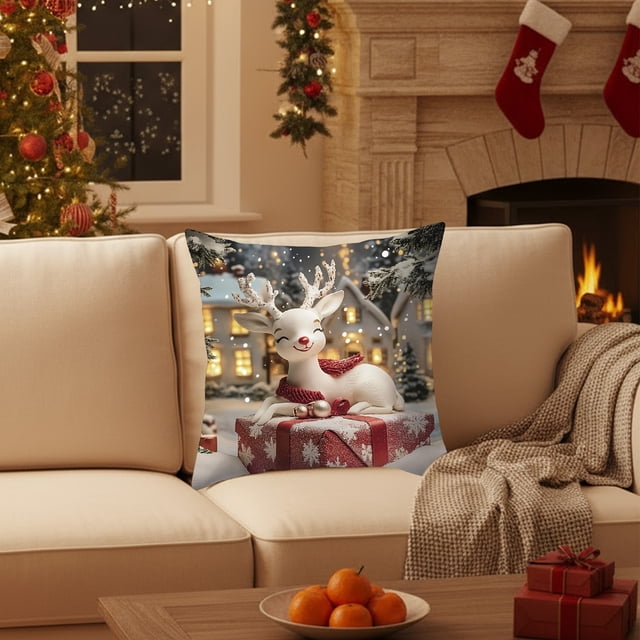 Christmas Pillow Covers 17.7x17.7 Inches Decorative Pillow Cases With Soft Fabric Hidden Zipper For Home Decor