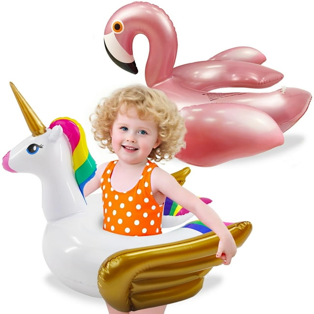 Pool Floats iGeekid Unicorn Flamingo para niños de 3 a 8 años, paquete de 2