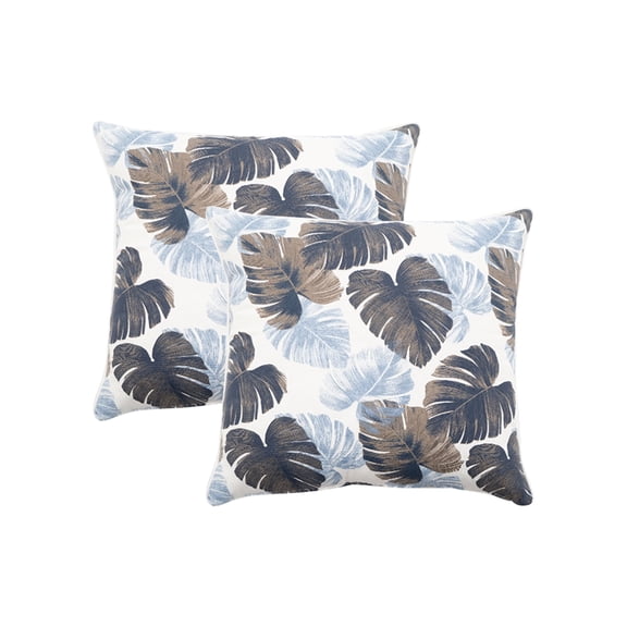 2 Pack Outdoor Throw Pillows 26x26 Inch Water-Resistant Decorative Pillow Cushions with Insert, Blue Leaves