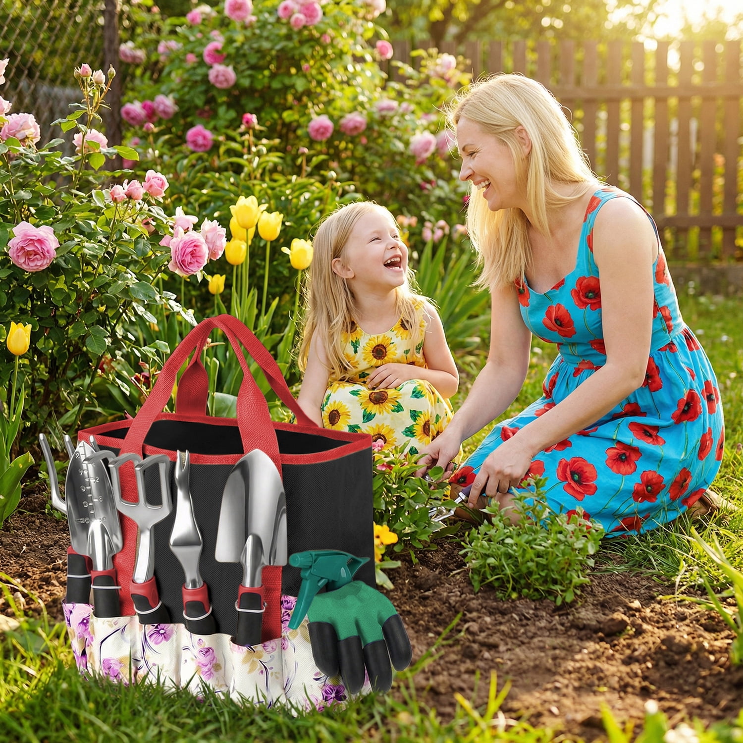 Gardening Tools Set, Aluminum Garden Tools for Gardening,Non-Slip Ergonomic Handle Tools,Storage Tote Bag,Gifts Hand Tools Set for Women(Red)