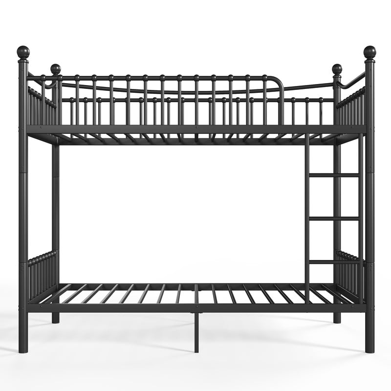 Twin XL over Twin XL Metal Bunk Bed with Curved Guardrail, Round Tube Bedpost Detachable Bed Frame for Kids, Teens & Adults
