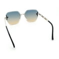thumbnail image 7 of Womens Rhinestone Jewel Chain Arm Rimless Oversize Butterfly Rectangle Sunglasses [Gold - Blue Beige], 7 of 7