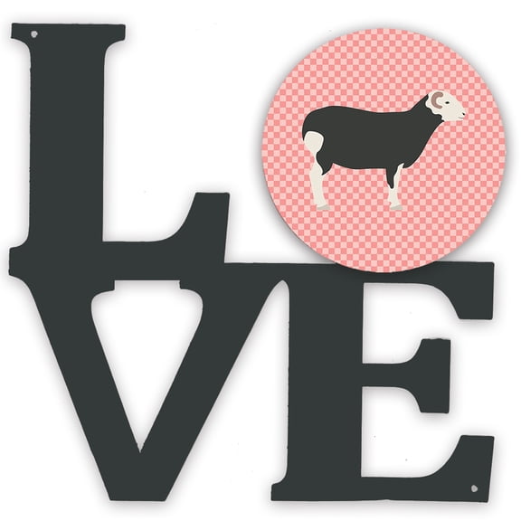 Herwick Sheep Pink Check Metal Wall Artwork LOVE