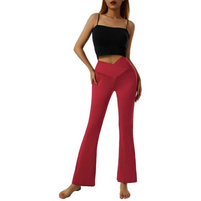 Women's Bootcut Yoga Pants Crossover High Waisted Workout Leggings Stretch Through Tummy Control Flare Pants