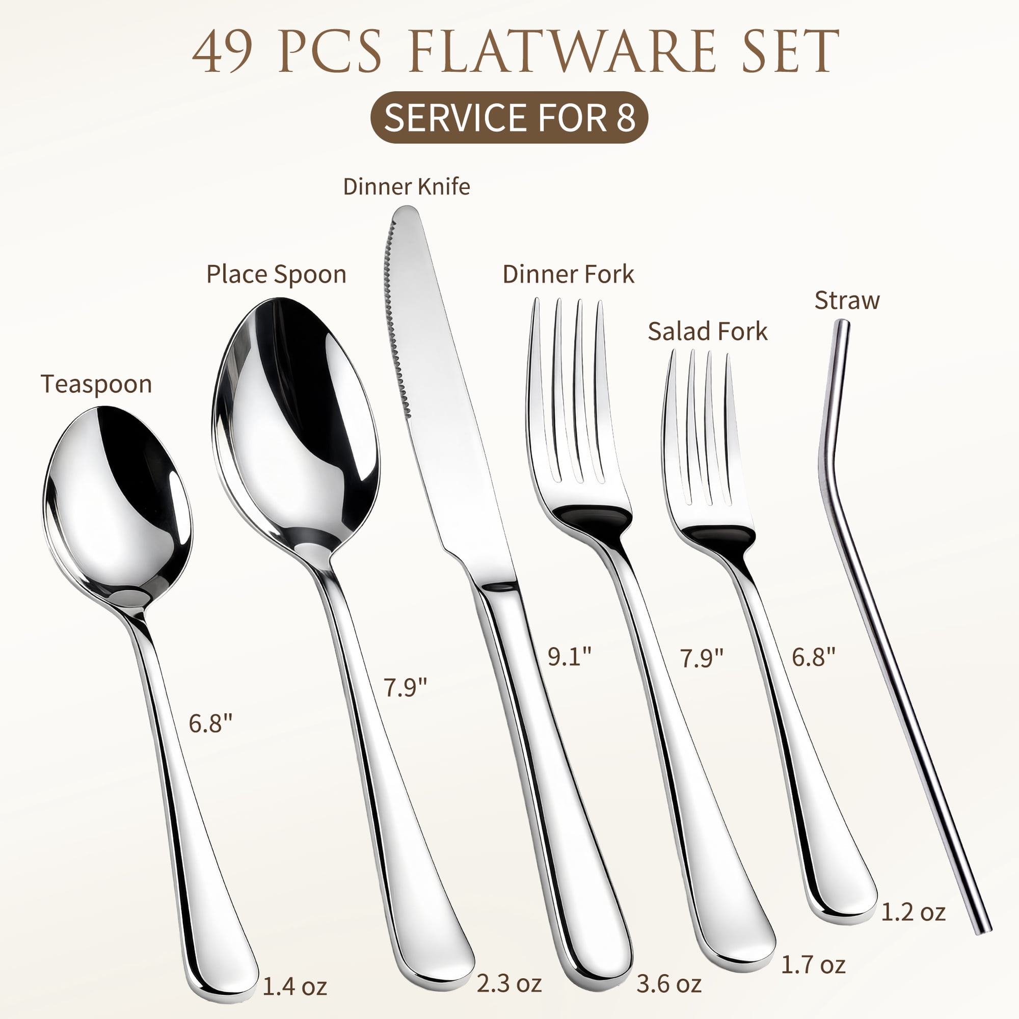 Kikcoin 49-Piece Stainless Steel Flatware Set for 8 photo 2