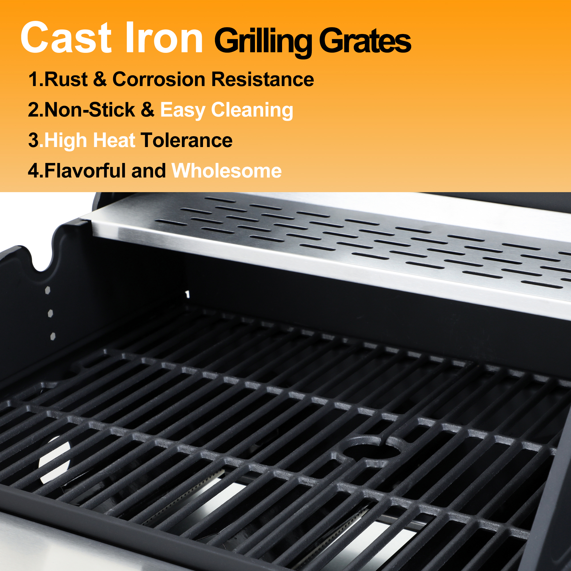 39000 BTU Output Propane Gas Grill with Side Burner and 3 Main Burners - Double-layer Stainless Steel Lid, Cast Iron Grids, Easy-Clean Grease Management & Even Heat Distribution for Perfect BBQs