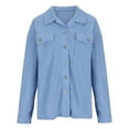 thumbnail image 5 of Lovskoo Women's Corduroy Shacket Shirt Jacket Casual Pockets Long Sleeve Casual Solid Coat Cardigan Blouse Blue, 5 of 9