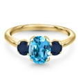 thumbnail image 3 of Gem Stone King 2.20 Ct Oval Swiss Blue Topaz Blue Sapphire 18K Yellow Gold Plated Silver Ring, 3 of 6