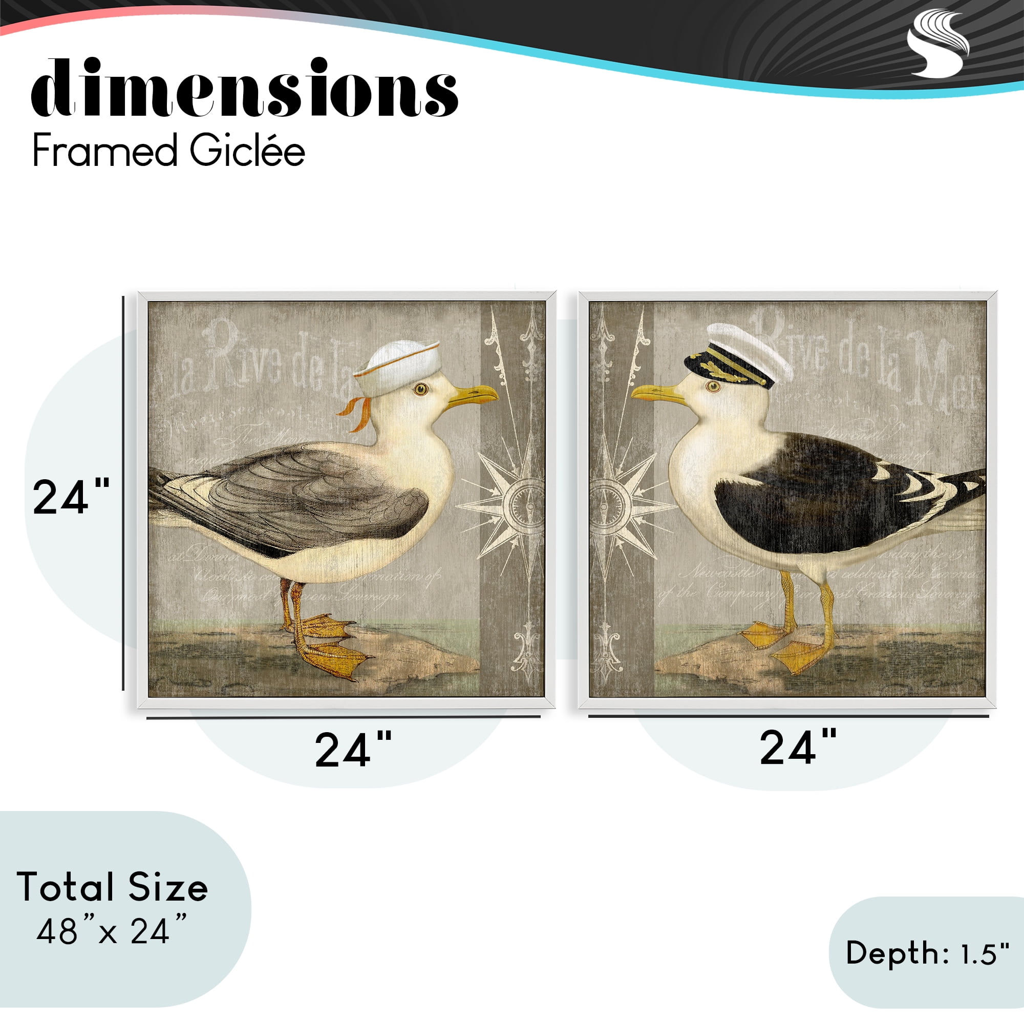 Stupell Industries Little Seagulls with Hats 2 Piece White Framed Giclee Art Set, design by Suzanne Nicoll