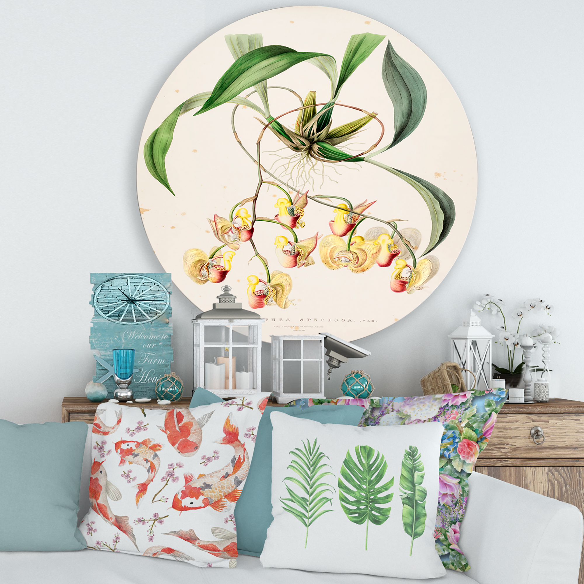 Designart 'Blossoming Vintage Flower I' Traditional Circle Metal Wall Art 36x36 - Disc of 36