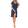 thumbnail image 2 of INSPIRE CHIC Women's Nightgown Sleep Dress Short Sleeve Button Down Solid Crewneck Night Dress 3XL Navy, 2 of 6