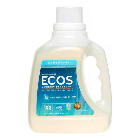 ECOS 2X Ultra Natural Laundry Detergent, Free & Clear, 100 Loads