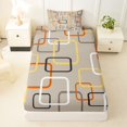 thumbnail image 4 of Castle Fairy Mid Century Square Frame Twin Sheets 3pcs,Retro Overlapping Geometric Bedding,Taupe Orange Yellow,1 Flat Sheet, 1 Fitted Sheet and 1 Pillowcase, 4 of 7