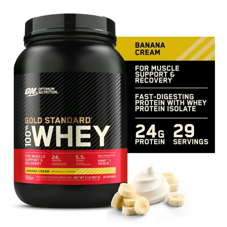 Optimum Nutrition Gold Standard 100% Whey Protein Powder, Banana Cream, 24g Protein, 2 Lb