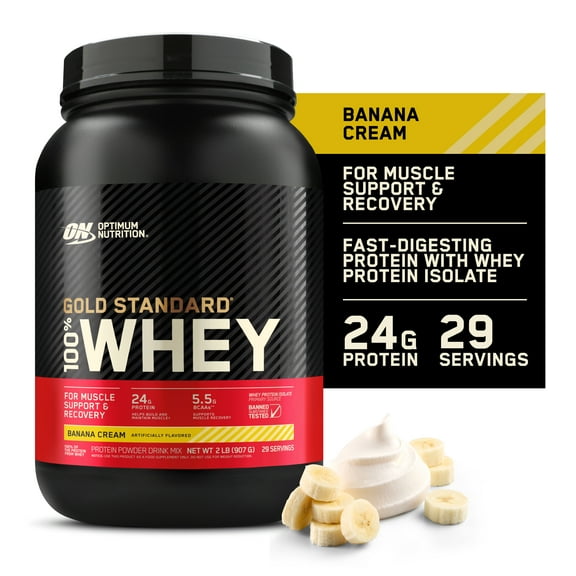 Optimum Nutrition Gold Standard 100% Whey Protein Powder, Banana Cream, 24g Protein, 2 Lb
