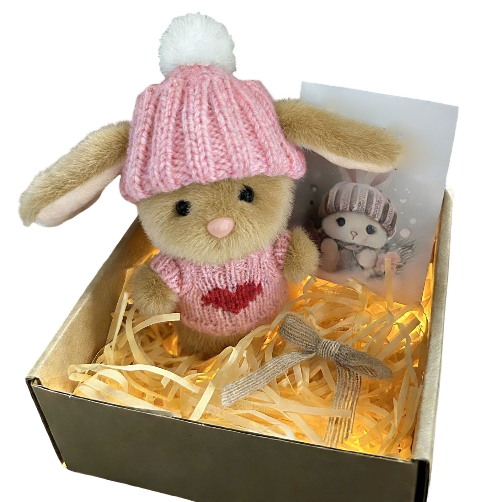 Handmade Mini Bunny Hug Cute Easter Gift with Card, 2026 New Soft Plush Rabbit Mini Bunny Hugs in Box, Easter Basket Bunny Stuffer, Easters Basket Essentials Gifts