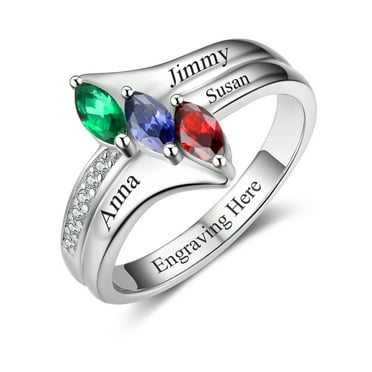 Custom Configurator Mementos USA Sterling Silver Family Mothers (Women) Ring with 3 Birthstone Name