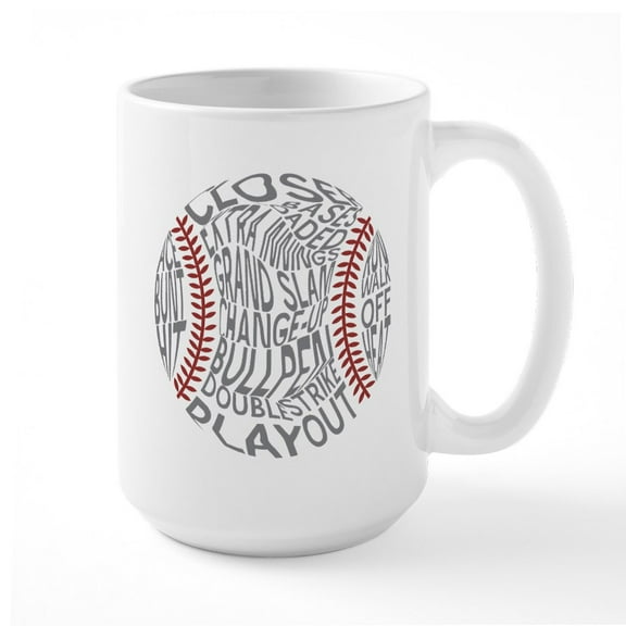 CafePress - Baseball Word Cloud - 15 oz Ceramic Large White Novelty Mug
