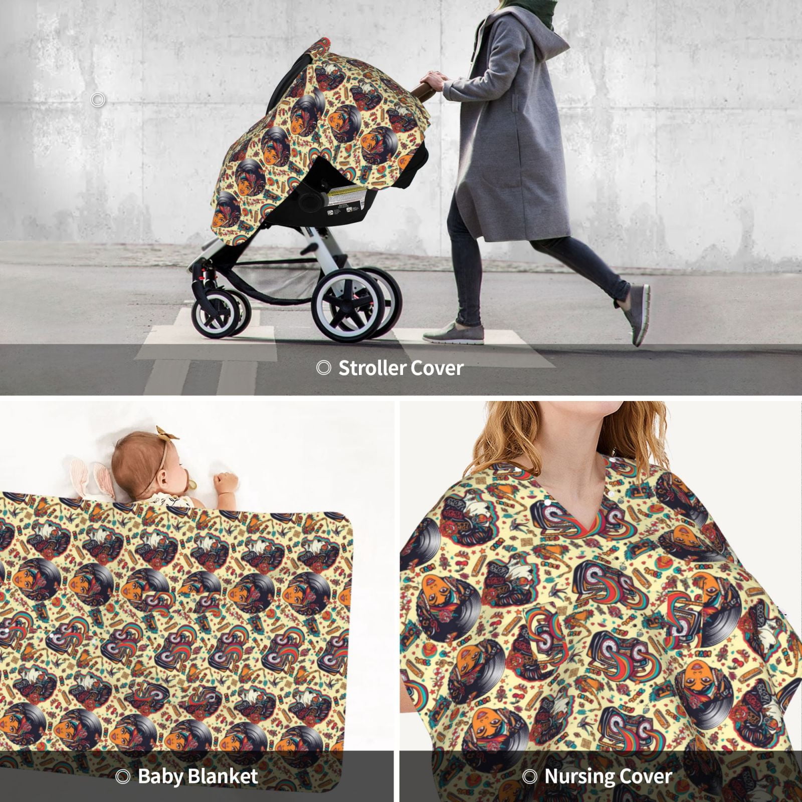 Car Seat Cover Baby - Fashion Hippie Girl Breathable Infant Car Seat Cover for Baby Carseat, Lightweight Comfort Baby Essentials Must Haves Newborn Stuff for Girl Boy