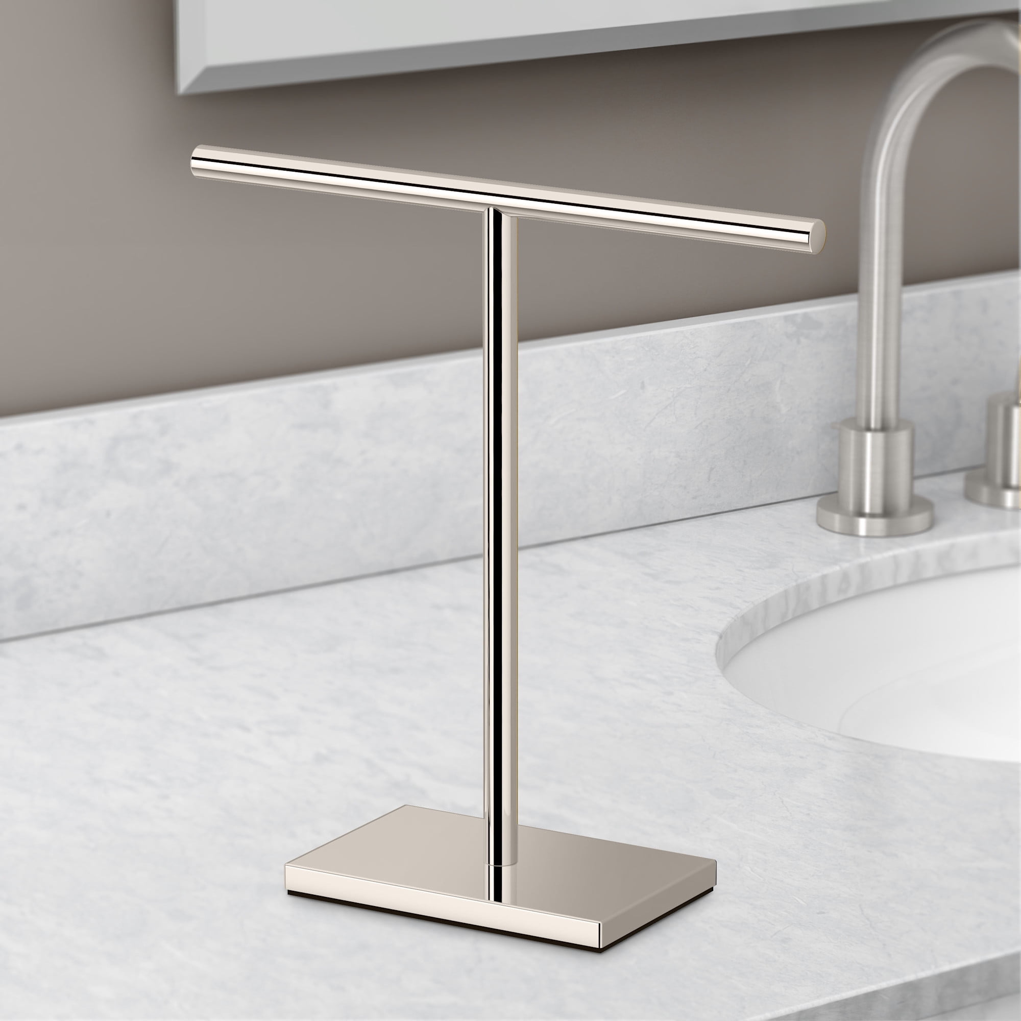 Gatco 1344SN Countertop T-Shape Hand Towel Holder 11", Acrylic/Satin Nickel