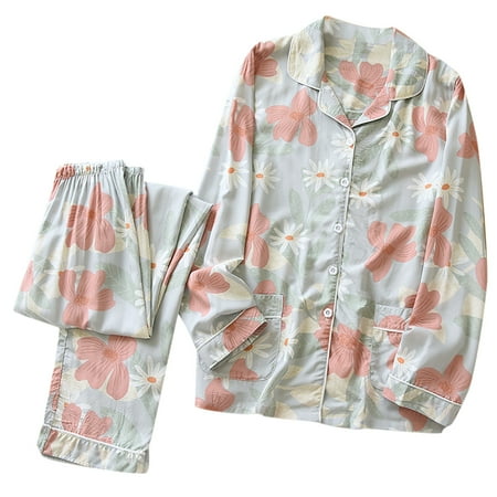 

Women s 2 Piece Sleepwear Long Sleeve Button Down Pajamas with Pants Pj Set