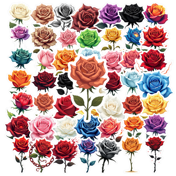 Realistic Rose Theme Stickers, Waterproof Rose Theme Sticker for Water Bottle Laptop Phone Cases Planner Skateboard Luggage Helmet Party Favor Decor, Ideal for Adults Teens Teacher Rewards