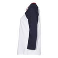 thumbnail image 3 of Women's Baseball Fine Jersey Three-Quarter Sleeve Tee , White / Navy / Red , L, 3 of 6