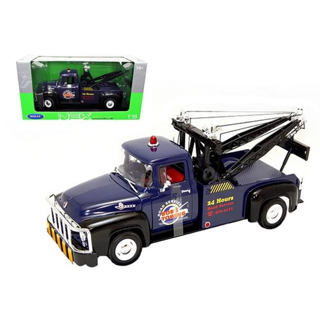 Welly 19834bl 1956 Ford F-100 Tow Truck Bobs Towing Blue 1
