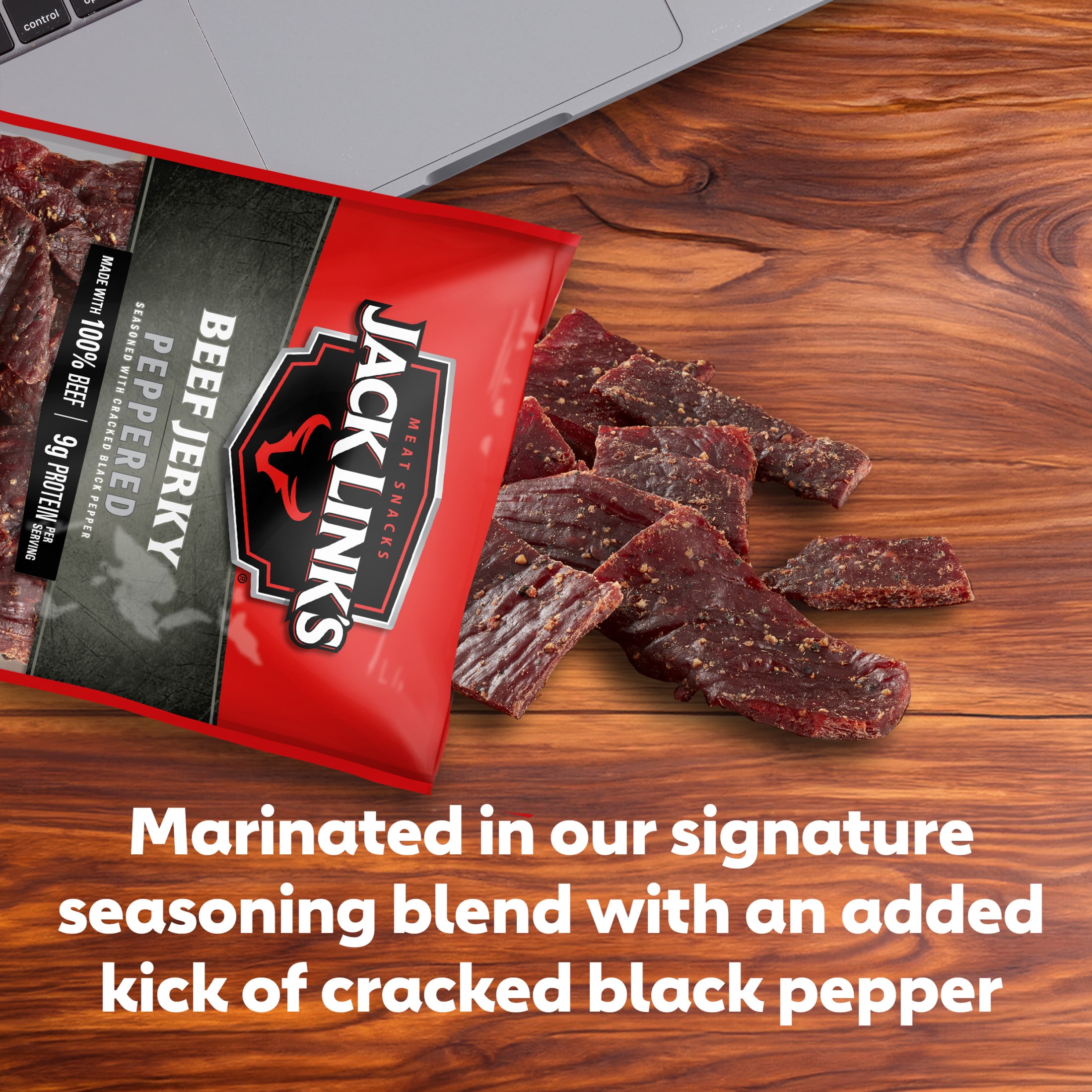 (2 pack) Jack Link’s Beef Jerky, Peppered, Made with 100% Beef, 9g of Protein per Serving, 10 Ounce Bag