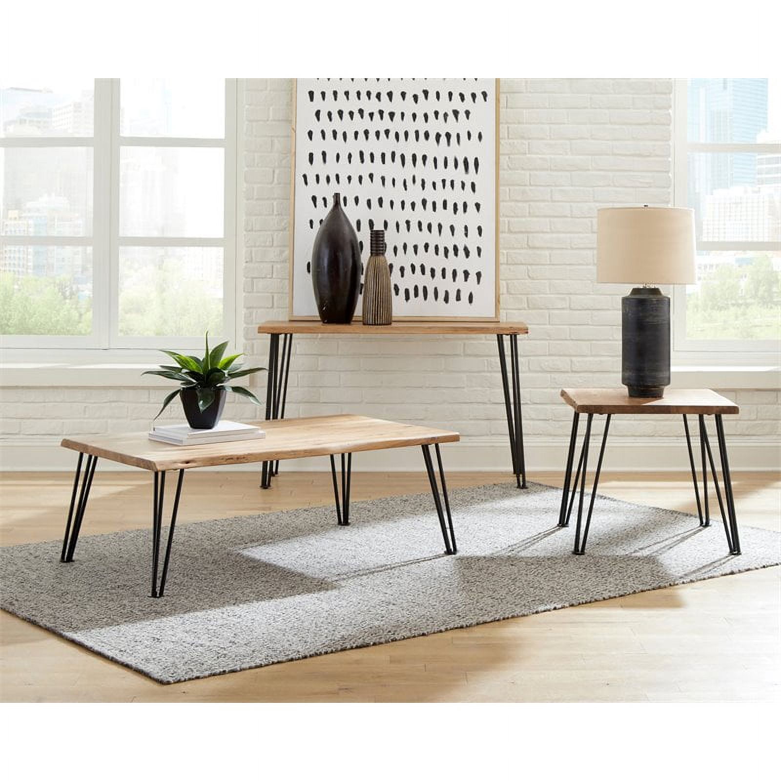 Coaster Gano Sofa Table with Hairpin Leg in Natural and Matte Black