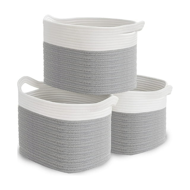 Set de 3 Cestos decorativos - Canastas organizadoras - Hechas de algodón natural - de tamaño mediano: 35x25x28 cm - Calidad premium - Cesto ropa sucia